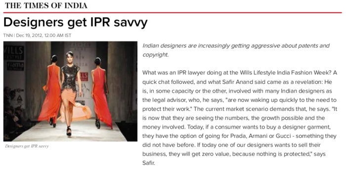 Designers get IPR savvy - Times of India safir anand 