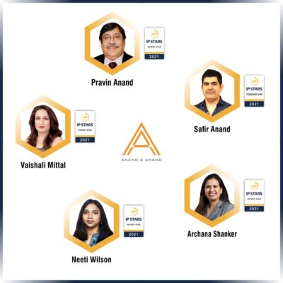 Five of our members have been recognized as IP Stars 2021 by Managing Intellectual Property.Pravin Anand , Archana Shanker, Vaishali Mittal and Neeti Wilson - Patents Star 2021 and Safir Anand -Trademark Star 2021.